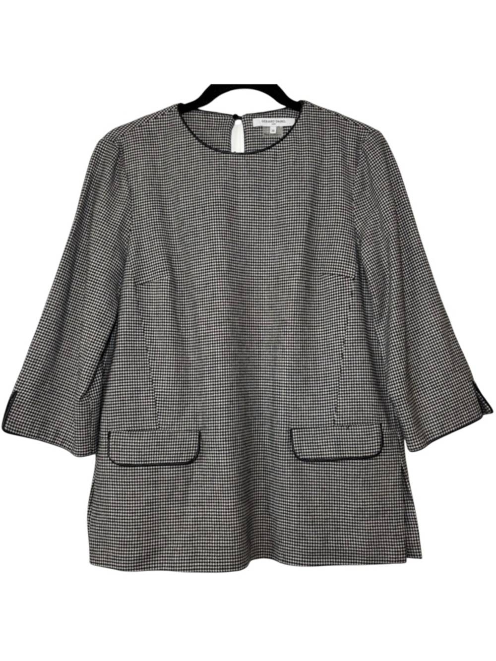 Gerard Darel Houndstooth Tunic Top Black White Pockets 3/4 Sleeve Women’s Medium